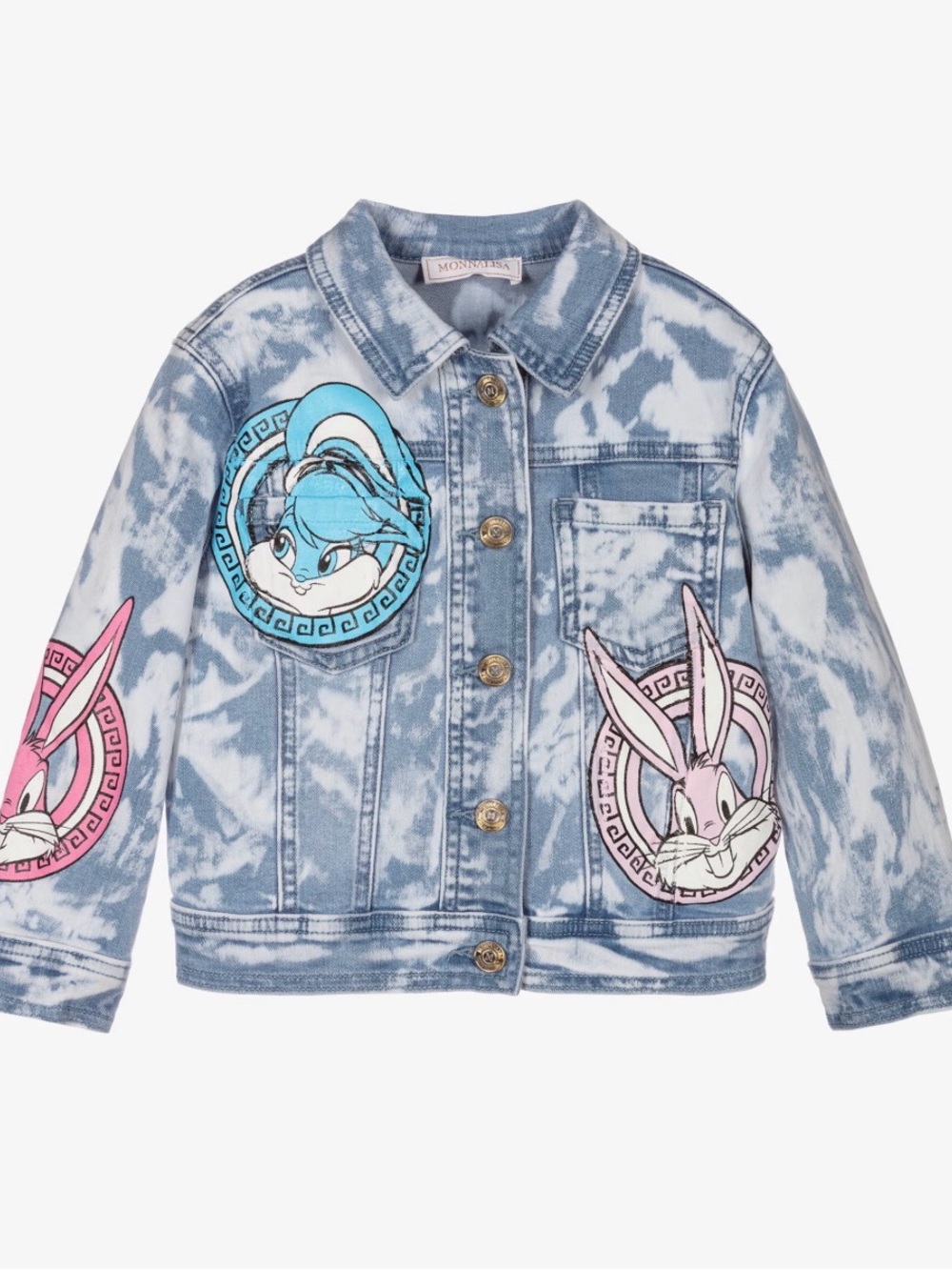 Monnalisa Girls Denim Jacket Size 6 USA Bugs Bunny Looney Tunes Tie Dye